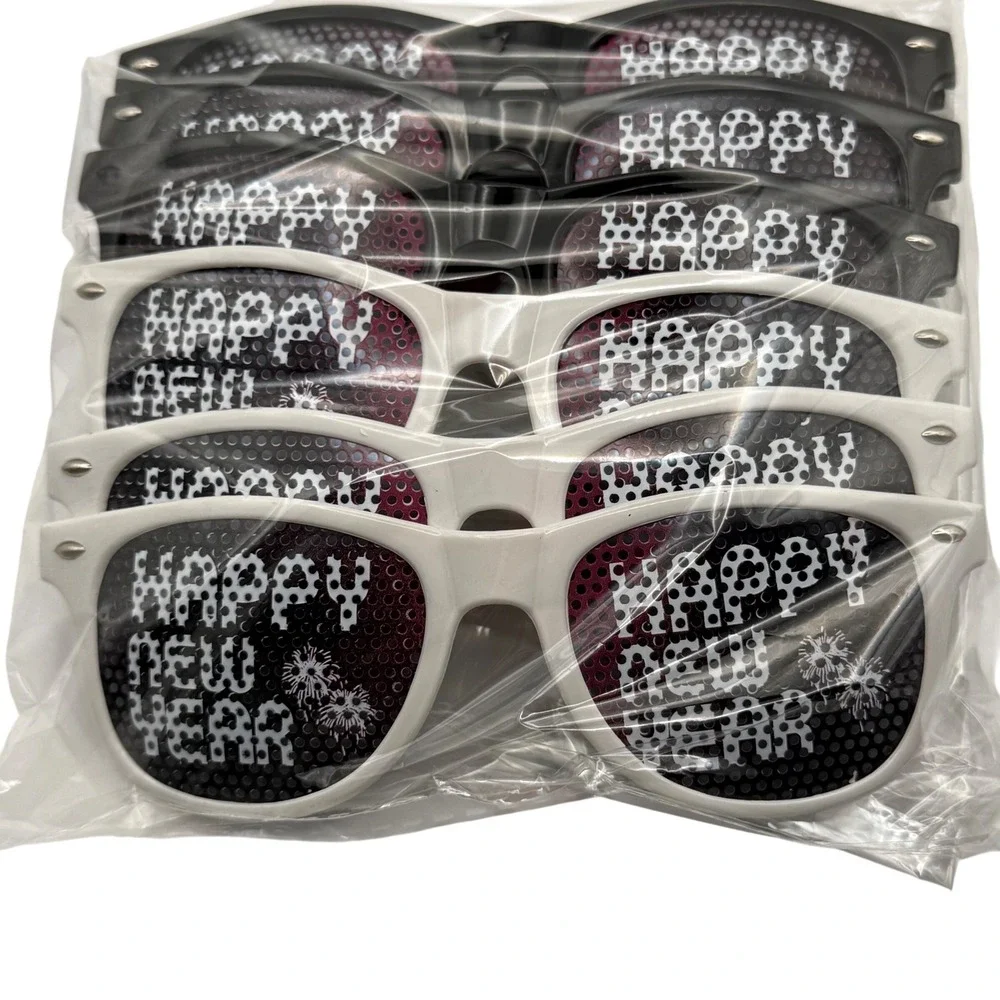 6 Pack Happy New Year Sunglasses Party Favors White‎ Frame Novelty Glasses